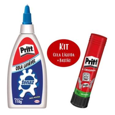 Imagem de Cola Líquida Tenaz Pritt 110g + Cola Bastão 10g Pritt Kit Escolar Idea