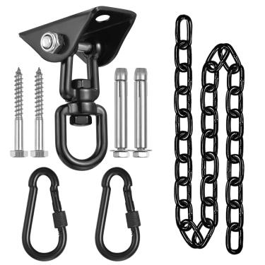Imagem de JACNITAD Kit de ferragens para pendurar cadeira de rede com corrente e mola, gancho de balanço de varanda resistente, ganchos de teto giratórios 360 para saco de pancadas, academia (preto)