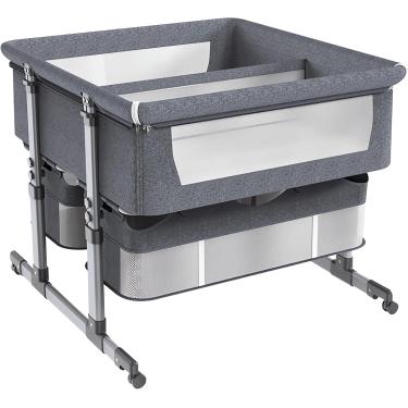 Imagem de 3-em-1 Co-sleeper Twins Baby Bed Berço Com Cesta De Armazenamento Cama De Bebê Portátil Basinette 6 Altura Ajustável Anti-emese Cabeceira, A