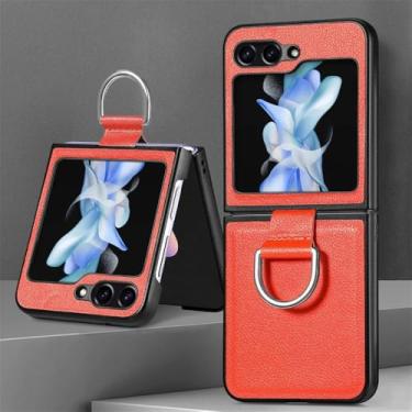 Imagem de Capa de telefone com anel de dedo para Samsung Z Flip 6 5 4 3 2 Flip6 Flip5 Flip4 Flip3 Flip2 5G Capa de couro PU de plástico rígido, laranja, para Galaxy Z Flip 3