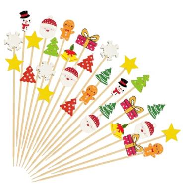 Imagem de 100 peças de palitos de coquetel de Natal, palitos de abóbora com tema de outono, palitos de frutas de bambu extravagantes, sanduíche de charcutaria, espetos de aperitivo para decorações de festa do