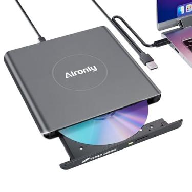 Imagem de Alronly Unidade externa de CD/DVD para laptop/PC, USB 3.0 Tipo-C USB Leitor de liga portátil para computador CD DVD +/-RW Disk Drive CD Burner Writer Reader compatível com desktop Windows Apple Linux