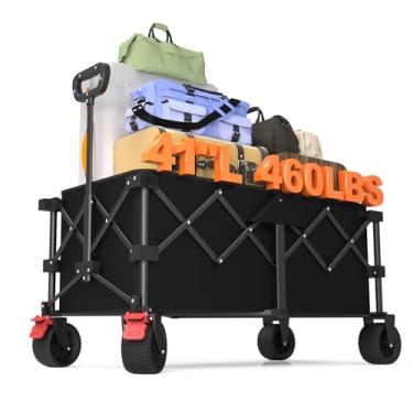 Imagem de Carrinho grande dobrável de 104 cm, dobrável, capacidade de peso de 209 kg, vagões de praia dobráveis resistentes com rodas grandes para todos os terrenos, carrinhos utilitários para acampamento