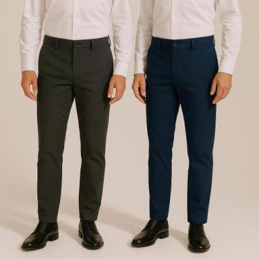 Imagem de Kit 2 Calça Masculina De Sarja Social Slim Skinny Elastano - Prime Sta