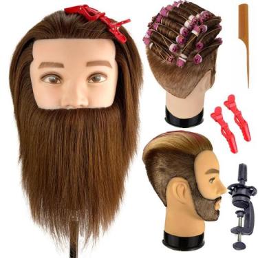 Imagem de Mannequin Head Carleaty Human Hair com barba 30 cm com suporte - Czrle