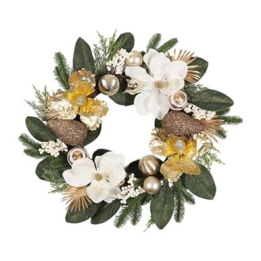 Imagem de shamjina Guirlanda de Natal para porta da frente Guirlanda artificial reutilizável Decoração de Natal realista com bolas Enfeite para de celebração, Style B