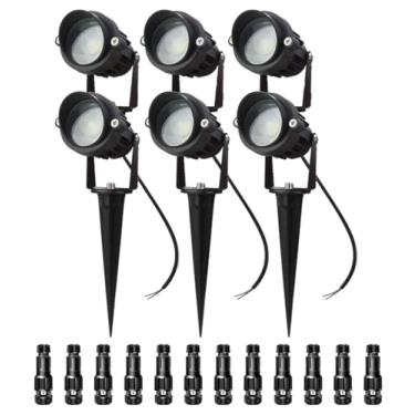 Imagem de ALEDECO Luzes de paisagem de baixa tensão, iluminação de paisagem LED para ambientes externos com conectores 5W 500LM Focos de lente holofotes, 24V AC/DC 3000K branco quente à prova d'água IP65