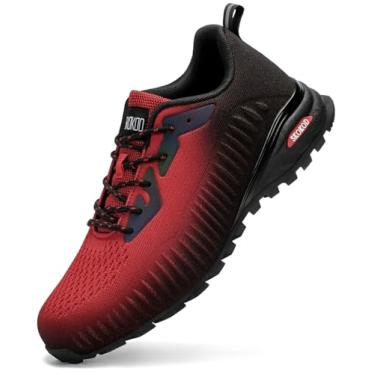 Imagem de SKOKOD Tênis masculino de bico de aço composto, confortável, à prova de perfuração, leve, indestrutível, Vermelho e preto, 9 Wide