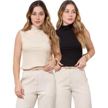 Imagem de Kit 2 Regatas Feminina Cavada Gola Alta Canelada - Maranne, Kit21, M