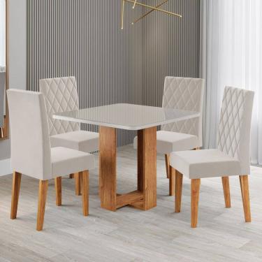 Imagem de Mesa de Jantar 4 Lugares Magiore Marrom/Blonde/Veludo Pastel - Viero Móveis