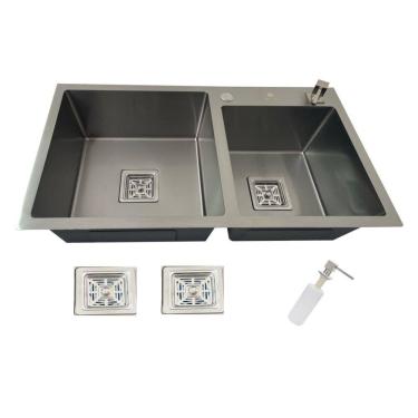 Imagem de Cuba Gourmet Dupla Quadrada Aço Inox 304 Escovada 78X43Cm