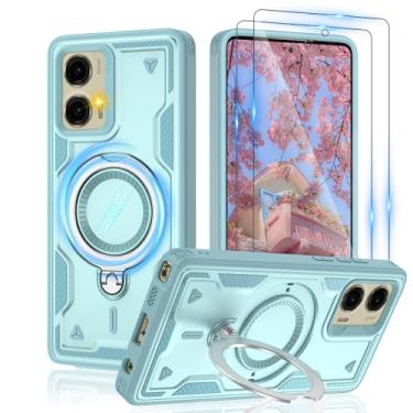 Imagem de Capa magnética para Motorola Moto G Stylus 5G 2024, compatível com MagSafe e [protetor de tela HD × 2], suporte giratório de metal, proteção anti-impressão digital à prova de queda de grau militar