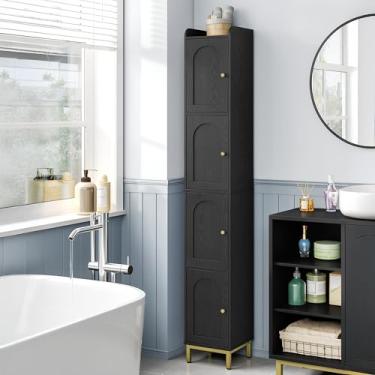 Imagem de Hzuaneri Armário de armazenamento alto estreito de 4 camadas, armário de armazenamento fino para banheiro com 4 pés e prateleiras ajustáveis, organização de banheiro para espaços pequenos, cozinha