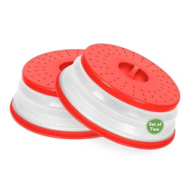 Imagem de Tovolo Capa para respingos de micro-ondas para alimentos, pacote médio com 2 (maçã candy vermelho) - Tampa protetora dobrável e ventilada - Capa de prato com alça - Utensílio de cozinha sem BPA para
