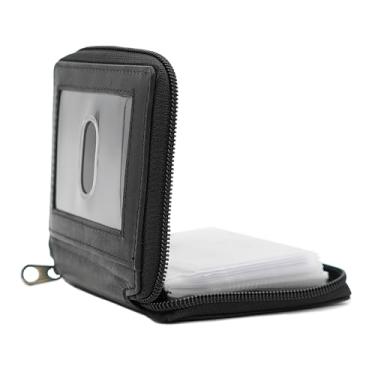 Imagem de Carteira masculina AG de couro genuíno com zíper em torno de carteira dobrável com identidade externa preta