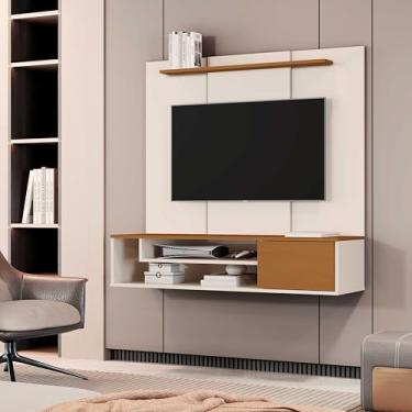 Imagem de Painel para TV até 50 Polegadas, MDP, Suspenso, 120x120x15 cm, 2 Prateleiras, Acabamento em Madeira, Branco (OFF/NATURE)