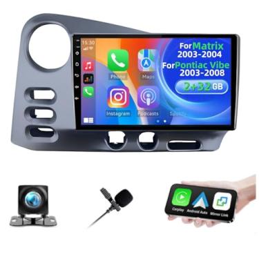 Imagem de Para Toyota Matrix 2003-2004 e Pontiac Vibe 2003-2008 rádio automotivo com Apple Carplay Android Auto, tela sensível ao toque de 9 polegadas, rádio Android, Bluetooth/WiFi/GPS/FM/SWC, câmera reserva 2
