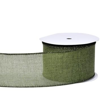 Imagem de YAMA Fita verde com fio de 6 cm x 10 metros, fitas com fio de serapilheira para embrulhar presentes, buquê de flores, árvore de Natal, fazer laços de guirlanda