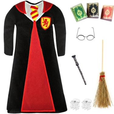 Imagem de HAEVERAY 8PCS Costume Set for Christmas Elf Doll Clothes and Elf Accessories, Xmas Halloween Cosplay for Elf Dolls, Glasses, Magic robe, Broom, Magic Books, Magic Wand, Fun Elf Photo Prop