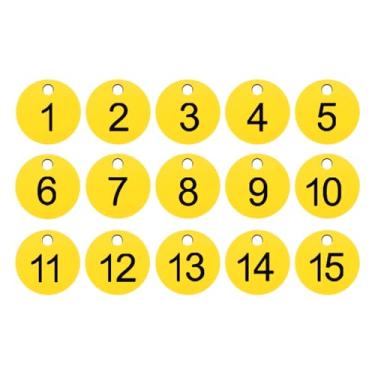 Imagem de PATIKIL 1 a 15 etiquetas numéricas, 15 peças, etiquetas redondas com número de identificação, chaveiro numerado de plástico para armários de bagagem, organizador de cabides de vendas de campo