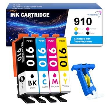 Imagem de Cartuchos de tinta 910 de alto rendimento com removedor de chips, substituição para hp 910 912 915 910XL 912XL 915XL cartuchos de tinta sem CHIP, compatíveis com impressoras HP OfficeJet, pacote com 4