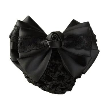 Imagem de Malha Flor Laço Crochê Laço Bun Net Presente para Mãe Clipe de Cabelo Para Atendentes de Luz Enfermeiras Acessórios de Cabelo Senhora Mulheres