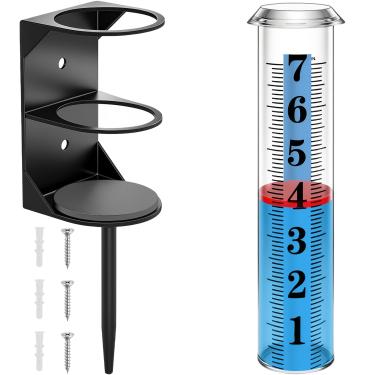 Imagem de Medidor de chuva ao ar livre, medidores de chuva precisos ao ar livre com melhor classificação com suporte de metal, medidor de chuva de água à prova de congelamento com tubo de fonte grande de