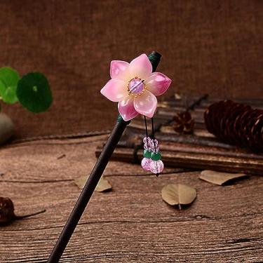 Imagem de Gancho de cabelo de madeira vintage, estilo chinês, flor enrolada, gancho de cabelo com borla, grampo de cabelo clássico para senhora