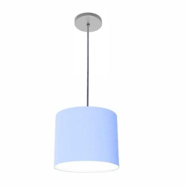 Imagem de Lustre Luminária Pendente Vivare Free Lux Pe-4106cz Cúpula Em Tecido 20x25cm Azul-bebê Canopla Cinza E Fio Cristal