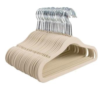 Imagem de Kit 100 Cabides Veludo Ultrafinos Antideslizantes Slim Bege