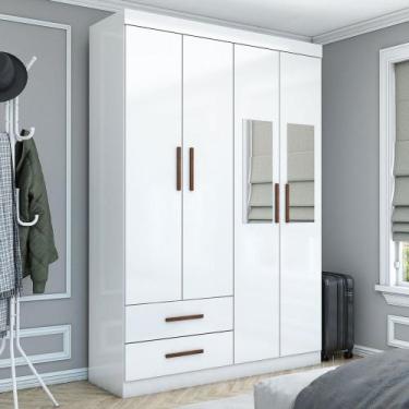 Imagem de Guarda-Roupa Solteiro Genova 4 Portas 2 Gavetas com Espelho Branco - C