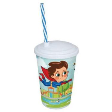 Imagem de Copo Plástico Infantil Com Tampa 550 Ml Super Herói Azul