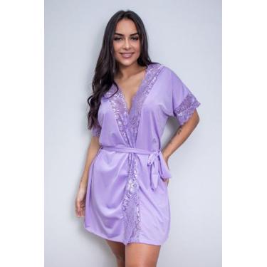 Imagem de Robe de Luxo Microfibra Com Renda Hobby Roupão Roupa de Dormir com Cin