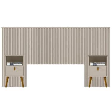 Imagem de Kit Cabeceira Casal 240cm Com Mesa De Cabeceira Off White - LYAM DECOR