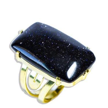 Imagem de 05 Anel Pedra Estrela Retangular Cabochão Dourado Aro Ajustável - Paco