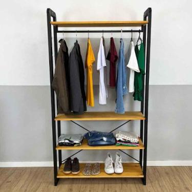 Imagem de Arara de Roupas de Madeira Pinus Linea Ample Nozes e Preto - ArtFactor