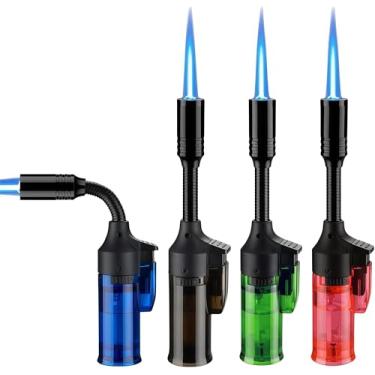Imagem de Pacote com 4 Isqueiros de Tocha de Butano, Mini Isqueiros Recarregáveis à Prova de Vento com Trava de Segurança, Recarregável Ajustável Chama Butano Isqueiro a Gás para Vela Camping Lareira