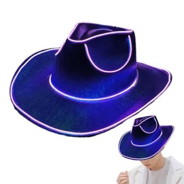 Imagem de Chapéu de cowboy com luz de LED para mulheres | Chapéu de caubói feminino brilhante | Chapéu de cabeça de show | Chapéu de cowboy | Chapéu de LED que brilha no