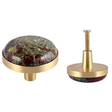 Imagem de Rockcloud Pacote com 2 puxadores de gaveta de pedra de cristal natural, puxador de porta de armário com parafusos, ferragens de móveis decorativos para casa, pedra de sangue de dragão (3 cm)