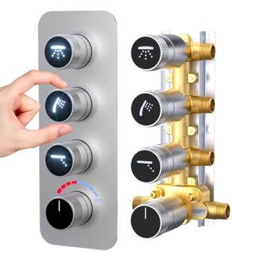 Imagem de Enga Válvula de desvio de chuveiro de 3 vias com indicadores de LED, pode usar todas as opções ao mesmo tempo, válvula misturadora de chuveiro de 3 funções de latão NPT 1/2 polegada, níquel escovado