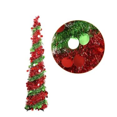Imagem de Árvore de Natal pop-up vermelha e verde de 1,8 m, árvore de Natal dobrável para decoração de interiores, árvore de Natal artificial fina dobrável para pequenos espaços, apartamentos, escritório