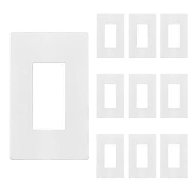 Imagem de TG Placa de parede decorativa sem parafusos, capa de tomada segura para crianças, tamanho médio 12,4 cm A x 7,9 cm C, termoplástico de policarbonato inquebrável, listado na UL, brilhante, branco