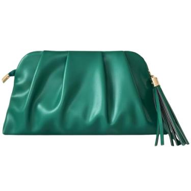 Imagem de JNB Bolsa clutch de couro PU para mulheres, formal, clutch para casamento, baile, bolsa de coquetel com borla, Verde