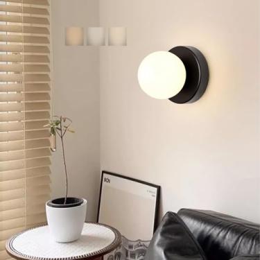 Imagem de GZZBMY LED interior apliques de parede tricolor regulável moderno balão candeeiros de parede abajur de vidro Creative iluminação para quarto sala de estar corredor escadas (preto, 12 cm)