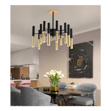 Imagem de Lustre moderno de LED, luminária suspensa, lustre compatível com luminárias pendentes de cozinha, compatíveis com iluminação interna de sala de estar, lustres de LED, 12 h, ouro-12 cabeças