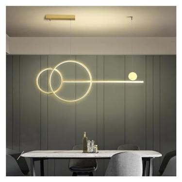 Imagem de Lustre LED moderno simples restaurante bar preto branco dourado longo pingente lâmpada sala de jantar café anéis redondos pendurado luz lustre luminária