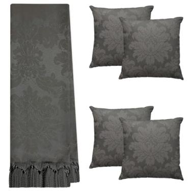 Imagem de Kit Manta Xale Para Sofá E Cama Cores Com 4 Capas de Almofada (1,40x1,80,141 GRAFITE)