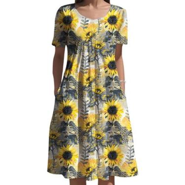 Imagem de Vestido feminino Medlor Boho de manga curta com estampa floral 2025