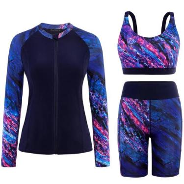 Imagem de Maiô Arolina Full Coverage Rash Guard Purple para mulheres