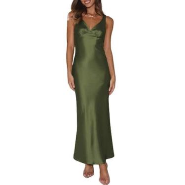 Imagem de Vestido maxi VUBIYA elegante de cetim com decote em V sem encosto para